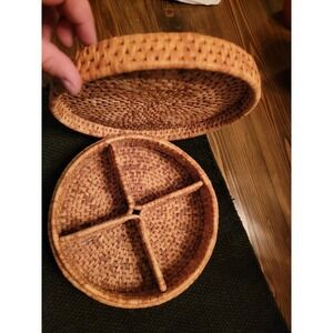 wicker basket with lid and compartments